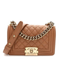 Caviar Quilted Small Boy Flap Beige