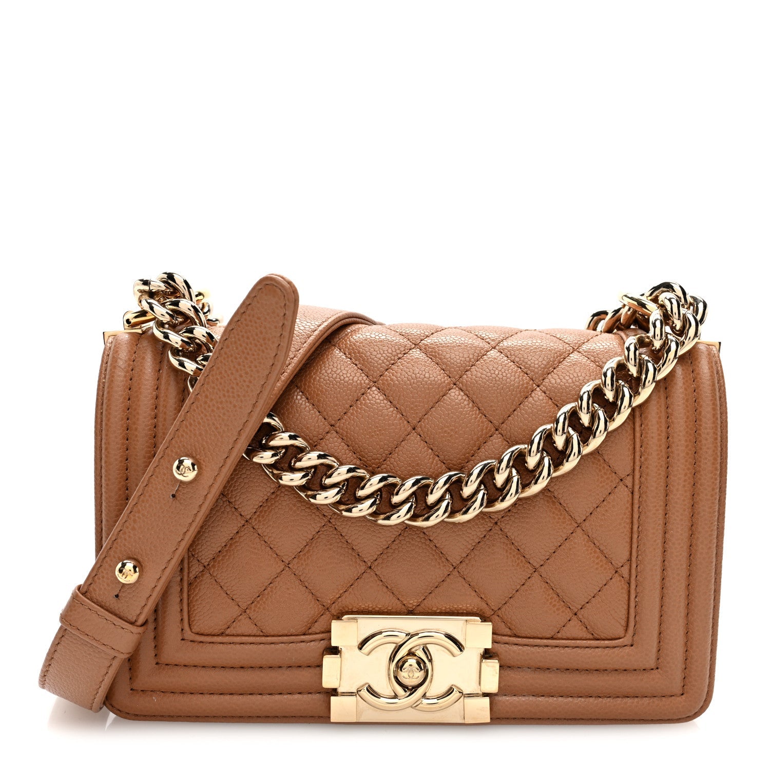 Caviar Quilted Small Boy Flap Beige