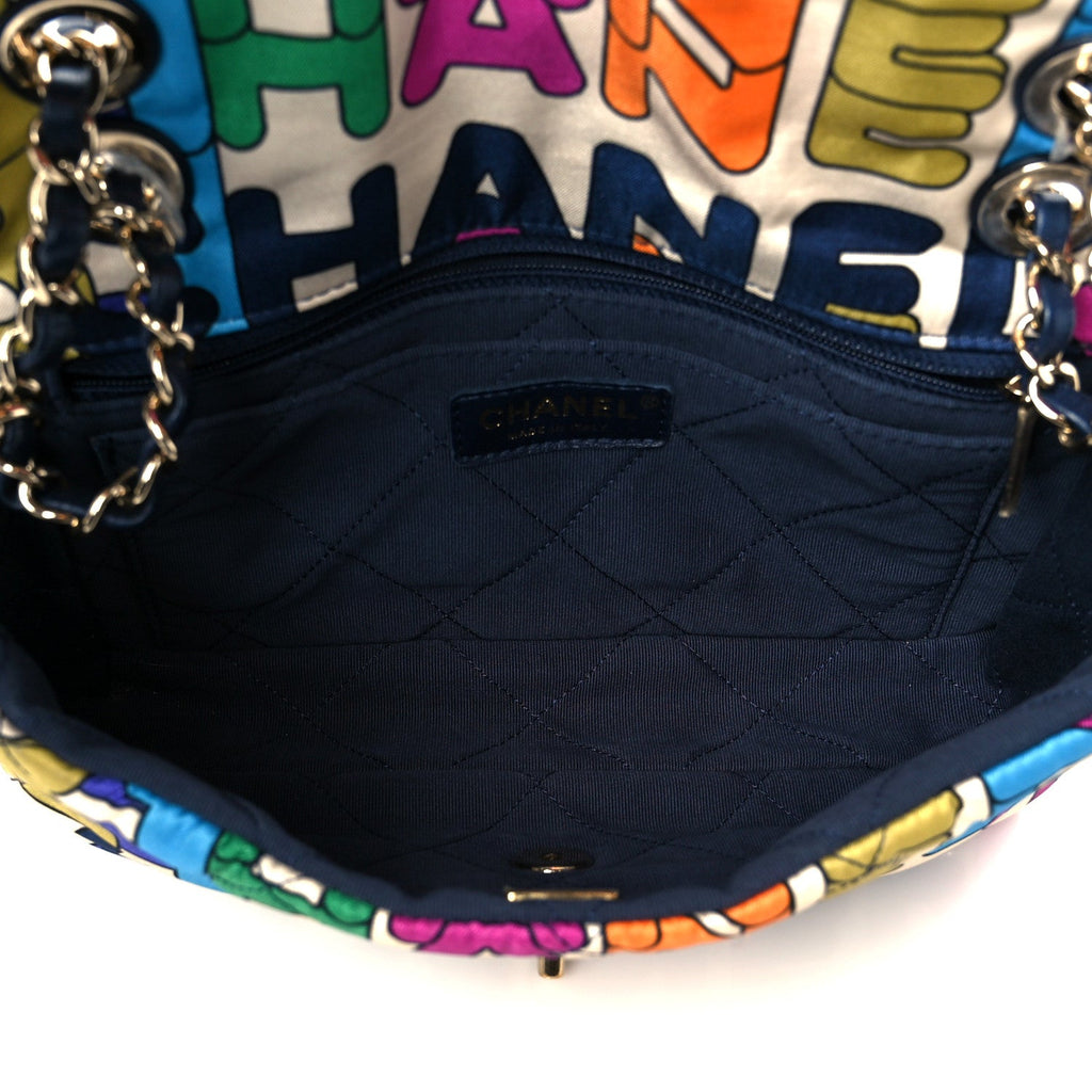 Printed Fabric Quilted Logo Single Flap Bag Multicolor