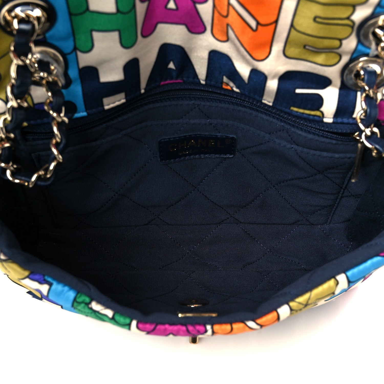Printed Fabric Quilted Logo Single Flap Bag Multicolor