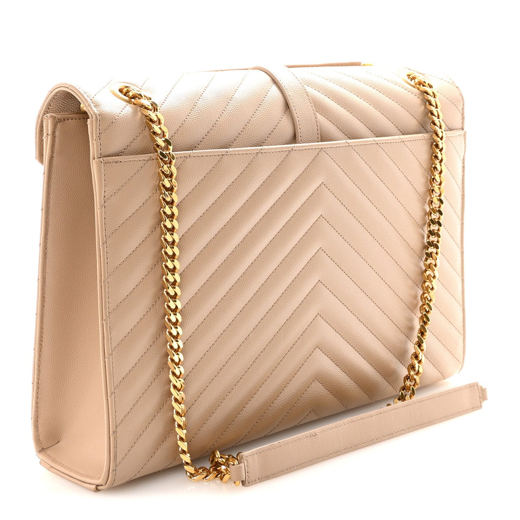 Grain De Poudre Matelasse Chevron Large Monogram Satchel Dark Beige