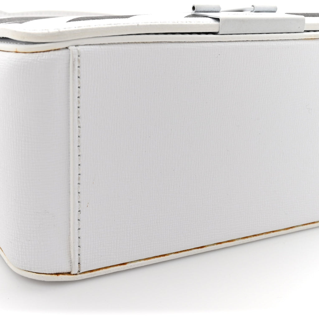 Saffiano Striped Mini Diag Binder Clip Bag White Black