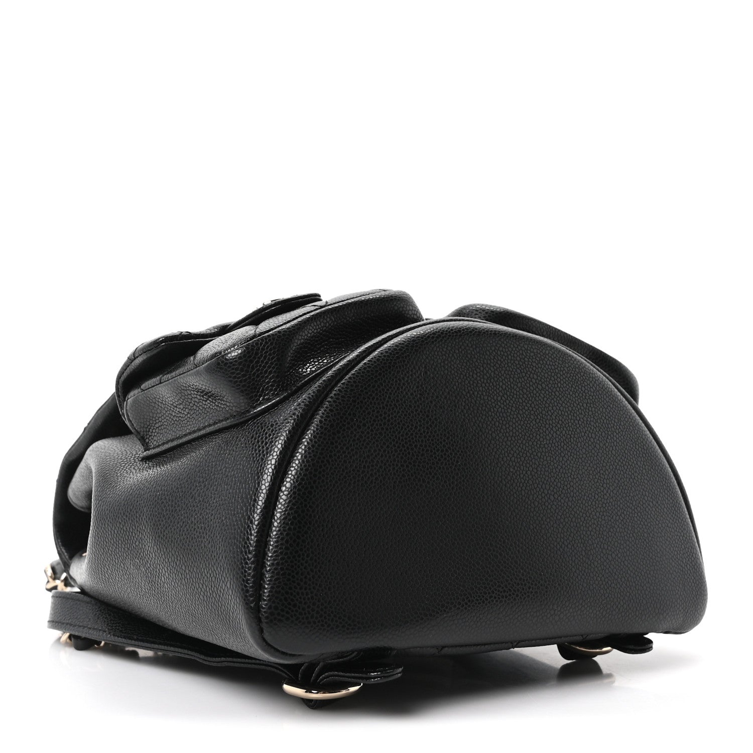 Shiny Caviar Quilted Medium Duma Pockets Drawstring Backpack Black