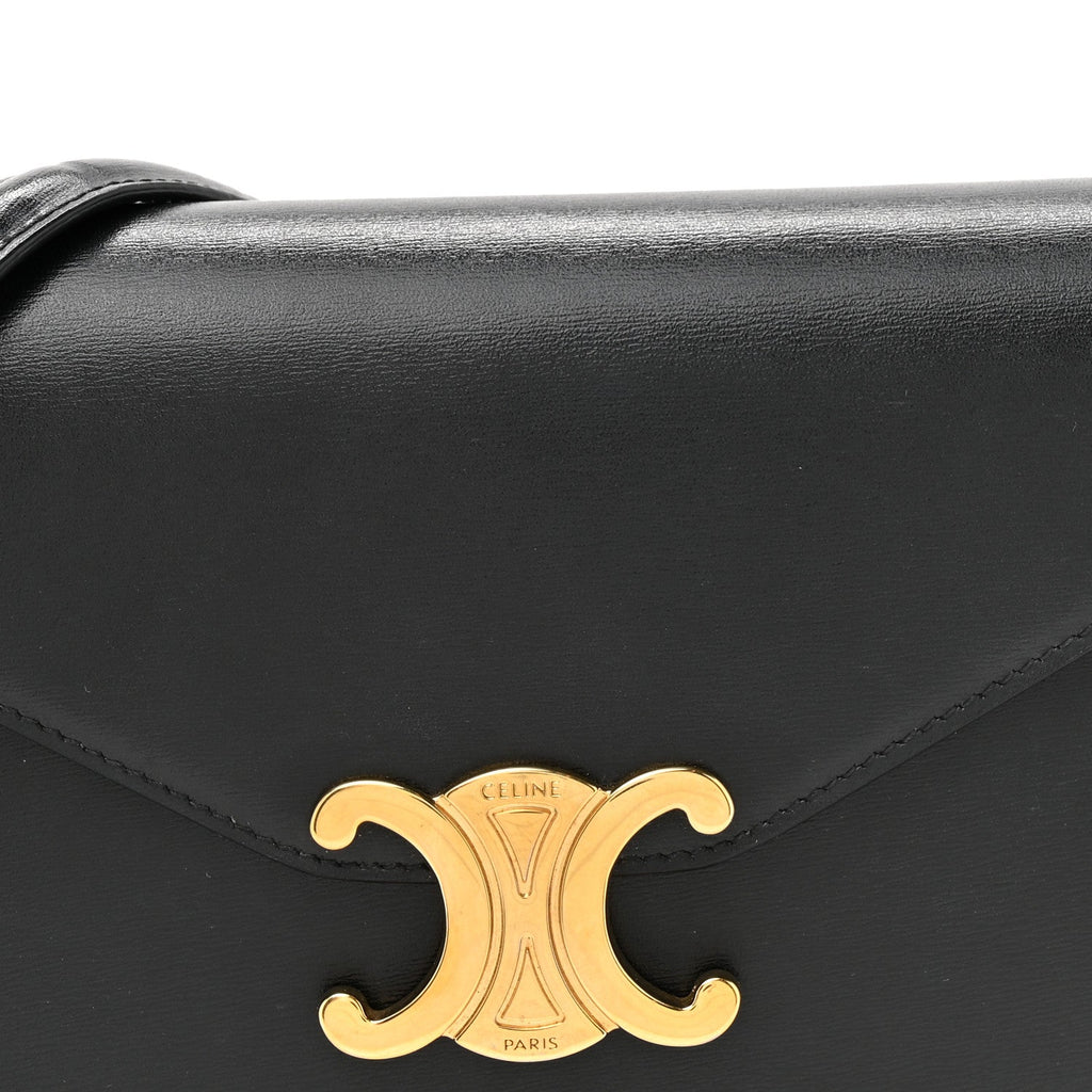 Shiny Calfskin Triomphe Margo Wallet on Chain Black