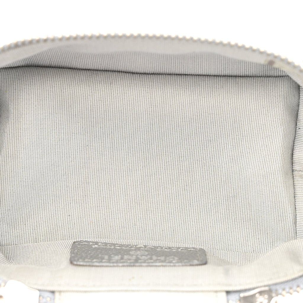 Metallic Caviar Quilted Mini Top Handle Vanity With Chain Silver