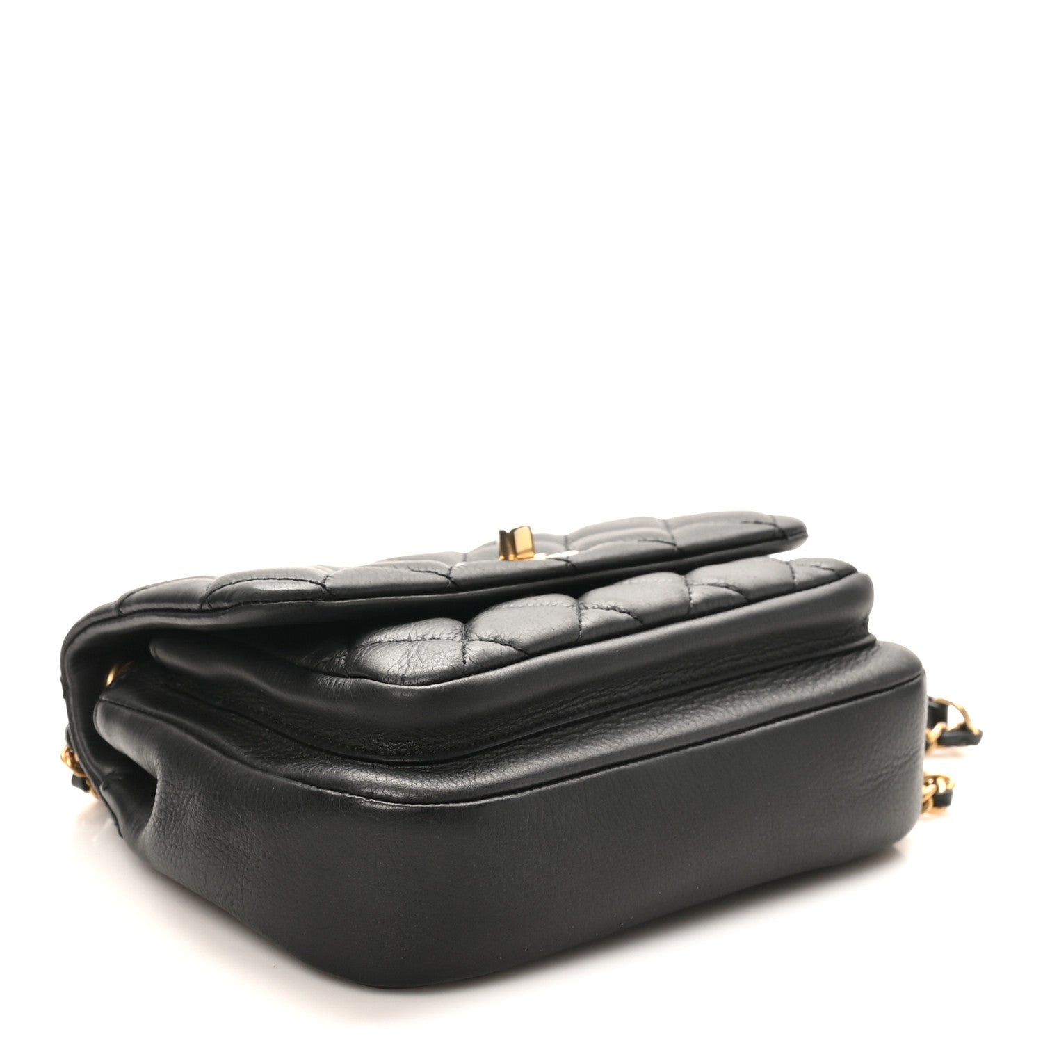 Calfskin Quilted Top Handle Flap Black
