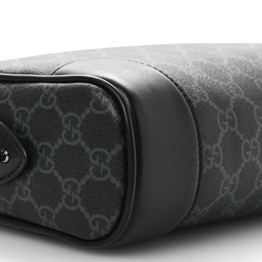 GG Supreme Monogram Textured Calfskin Emblem Small Crossbody Black