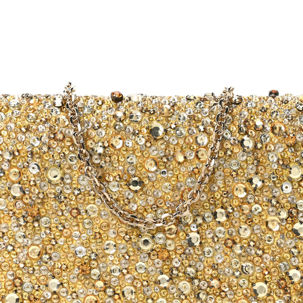 Calfskin Satin Bead Embroidery Lady Dior Clutch Gold Yellow