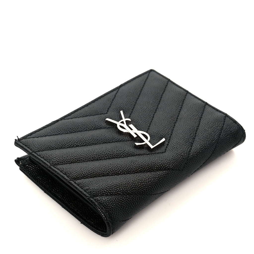 Grain De Poudre Matelasse Chevron Monogram Zipped Two-Part Wallet Black