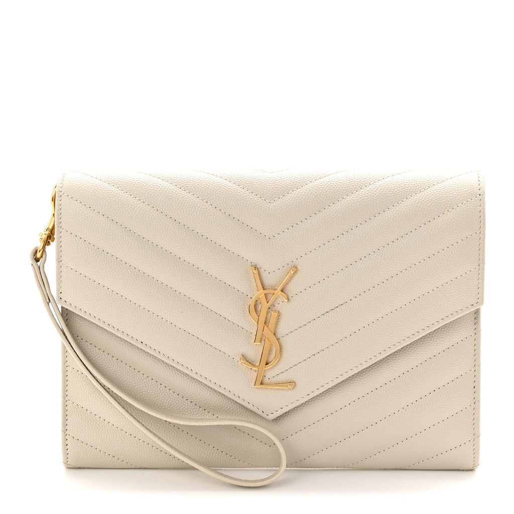 Grain De Poudre Matelasse Chevron Monogram Envelope Clutch Crema Soft