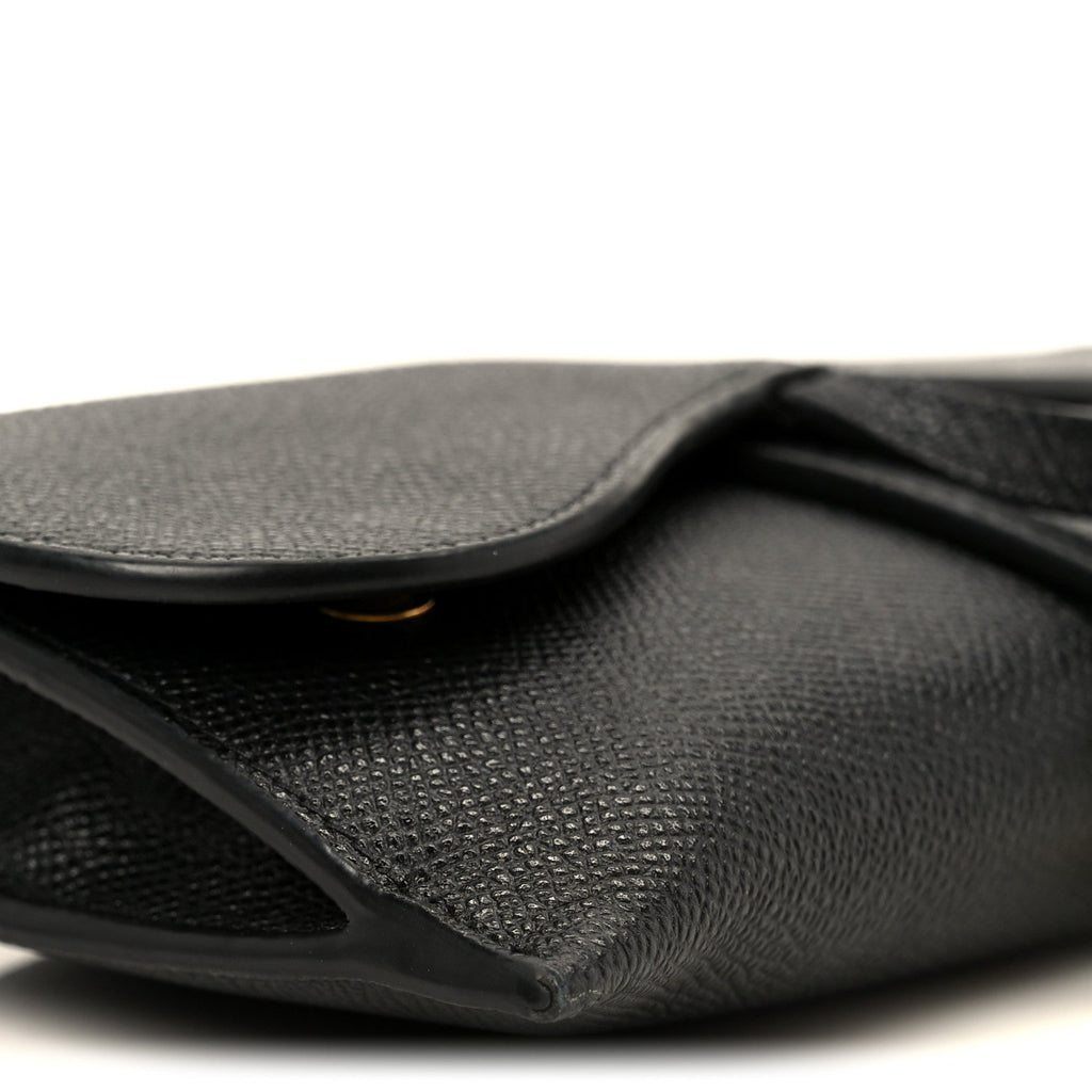 Grained Calfskin Saddle Chain Wallet Pouch Black