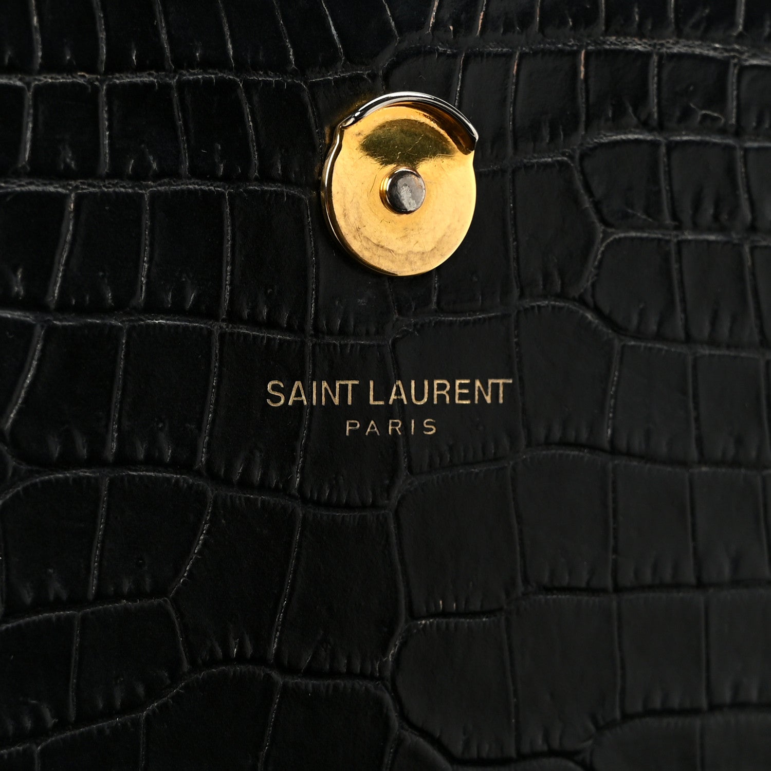 Calfskin Crocodile Embossed Medium Classic Monogram Kate Tassel Satchel Black