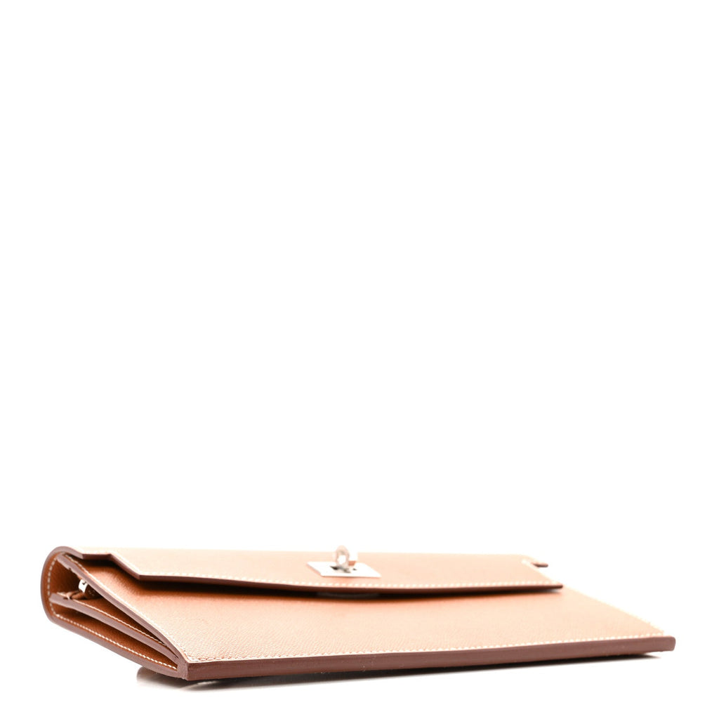 Madame Calfskin Kelly Pocket Long Wallet Gold