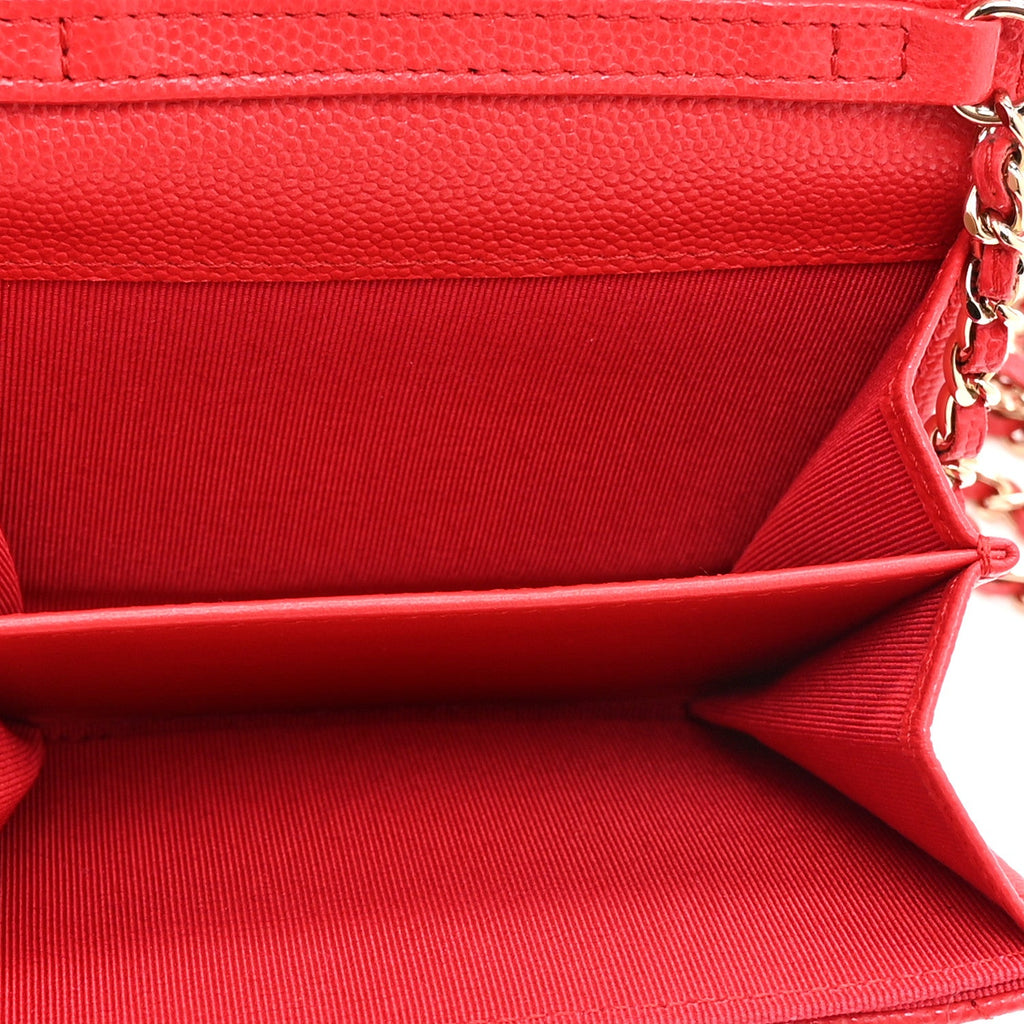 Caviar Quilted Flap  Holder On Chain Red