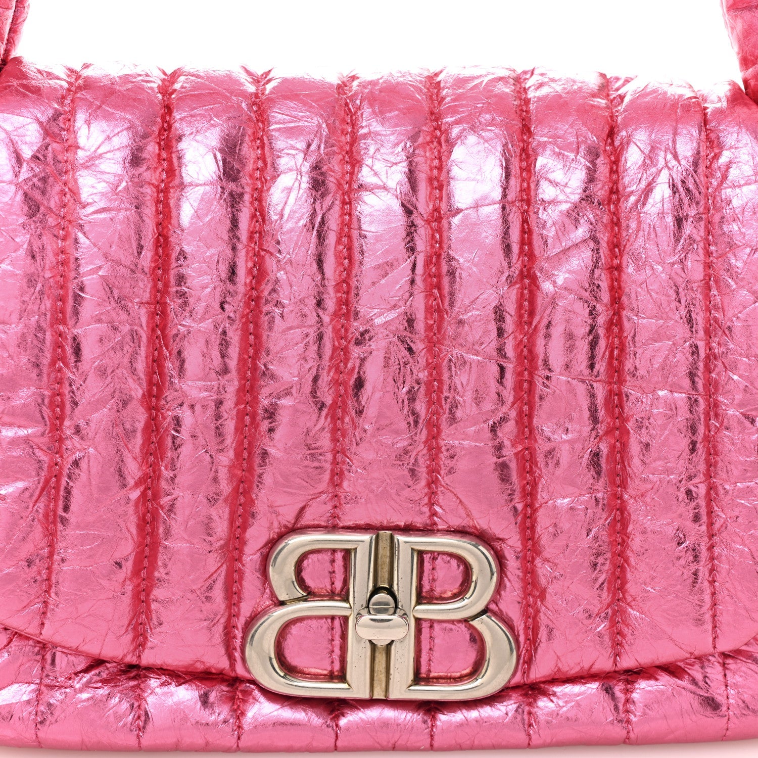 Metallized Crushed Calfskin Quilted Small Monaco Shoulder Bag Pink