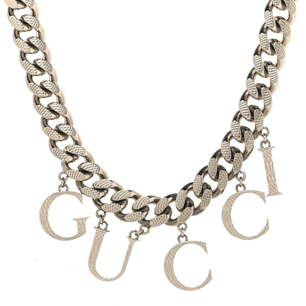 Metal Script Choker Necklace Silver
