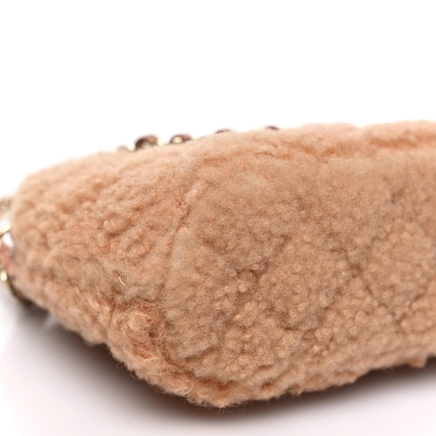 Shearling Quilted Shiny Coco Clutch With Chain Dark Beige
