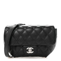 Calfskin Quilted CC Uniform Flap Belt Bag Black