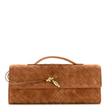 Suede Intrecciato Long Andiamo Top Handle Clutch Amber
