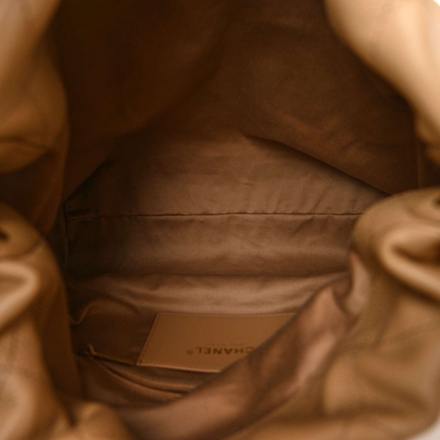 Calfskin Quilted Small Maxi Hobo Beige