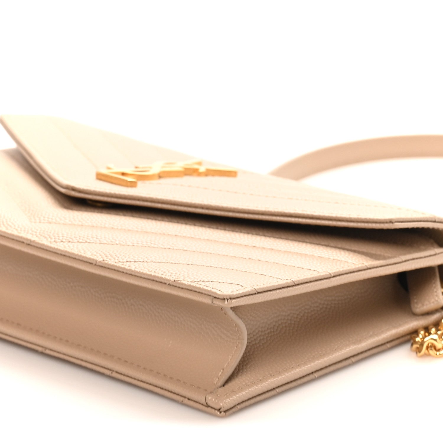 Grain De Poudre Matelasse Chevron Monogram Envelope Chain Wallet Dark Beige