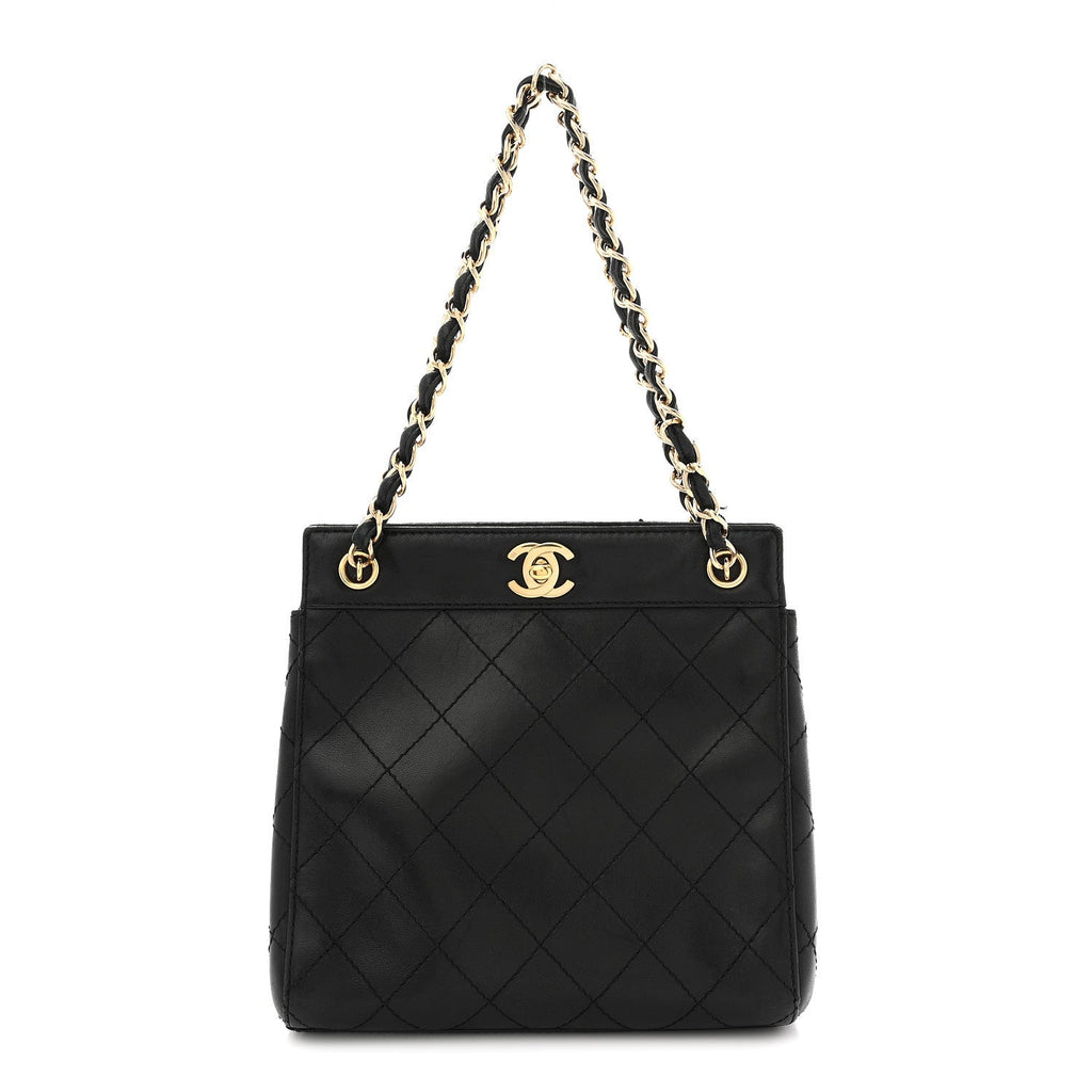 Lambskin Stitched Small Tote Black