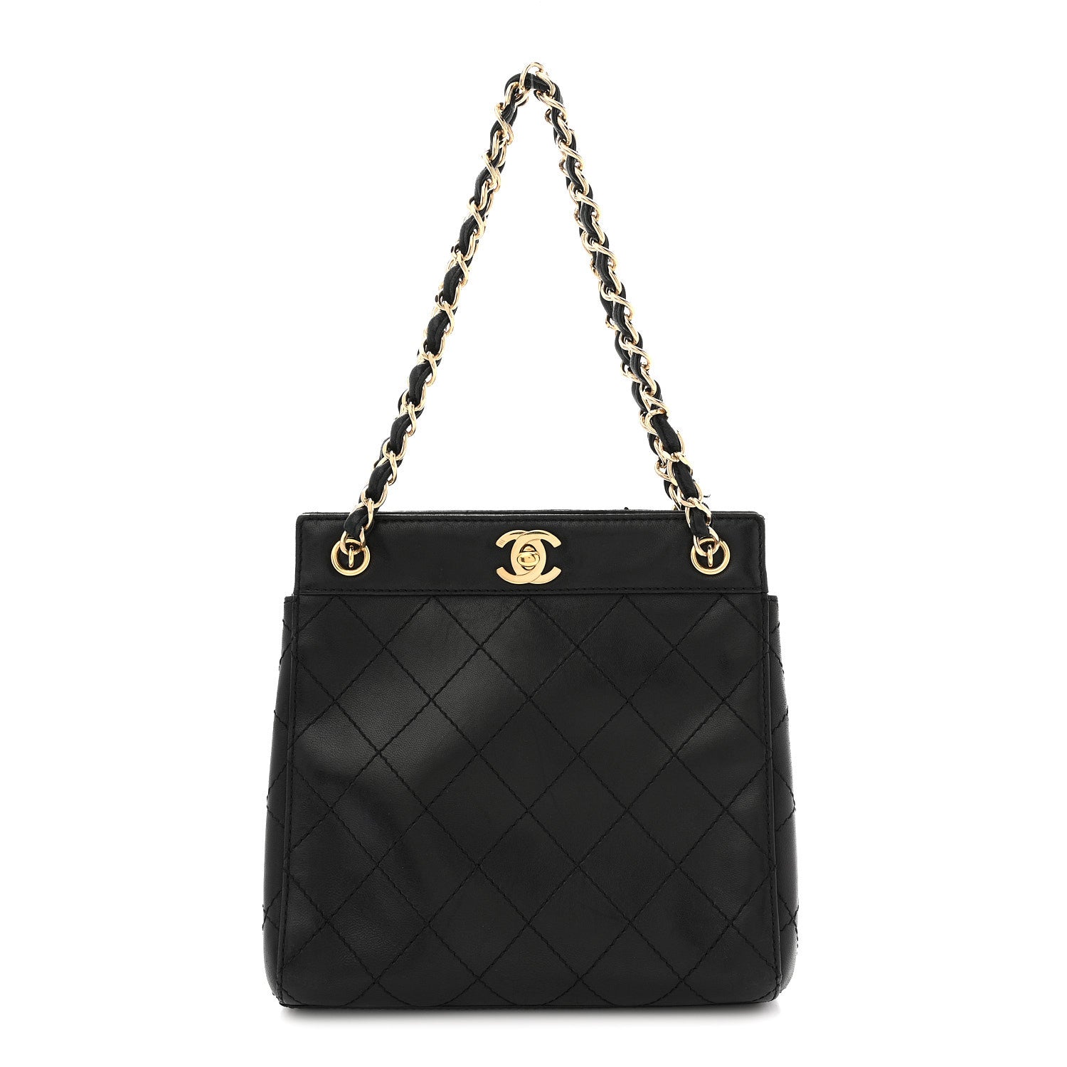 Lambskin Stitched Small Tote Black