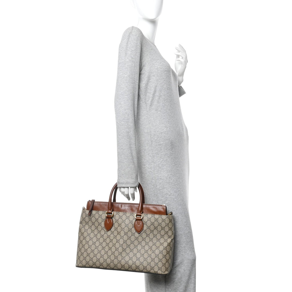 GG Supreme Monogram Small Zip Top Tote Beige Tuscany