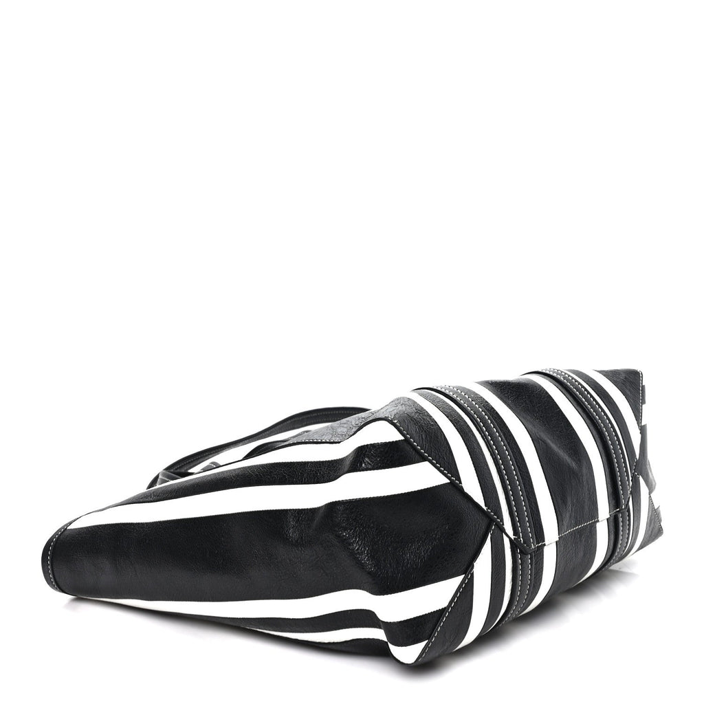 Agneau Arena Striped Patchwork Large Barbes East West Shopper Black White