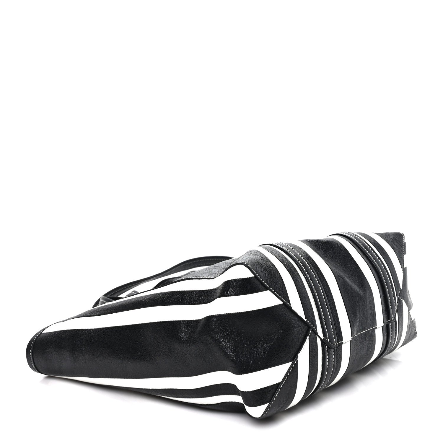 Agneau Arena Striped Patchwork Large Barbes East West Shopper Black White