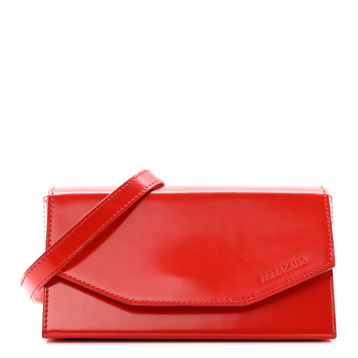 Brushed Calfskin Mini Geometric Clutch Bag Flame Red