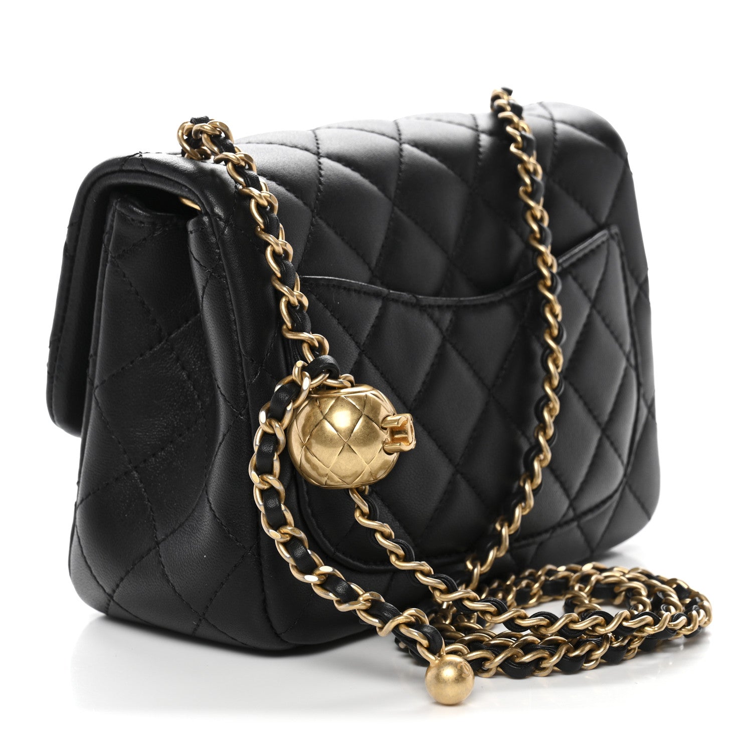 Lambskin Quilted Mini Pearl Crush Flap Black