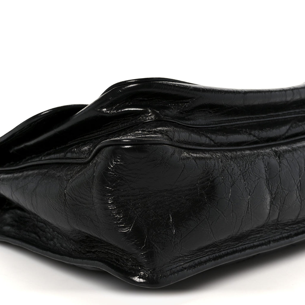 Crinkled Calfskin Matelasse Monogram Large Niki Chain Satchel Black