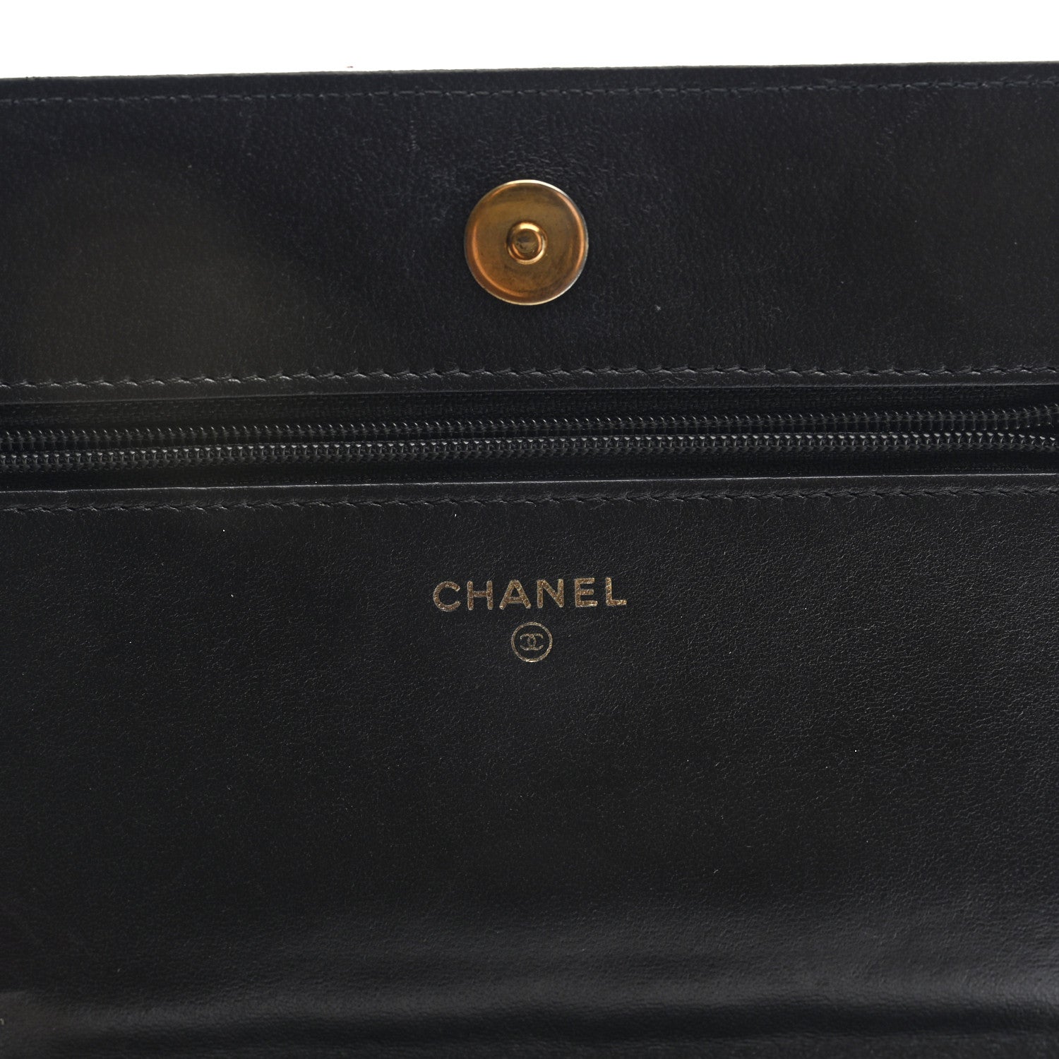 Lambskin Quilted Wallet On Chain WOC Black Gold