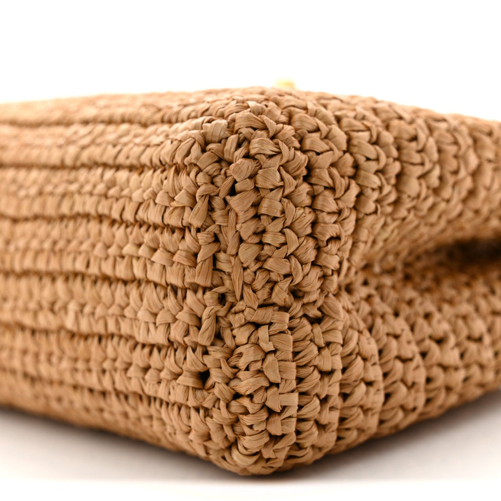 Braided Raffia Nano Kelly Flap Bag Dark Beige