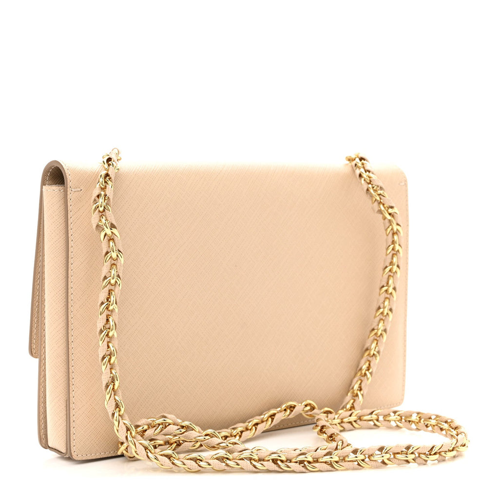 Printed Calfskin Vara Bow Chain Flap Crossbody Beige