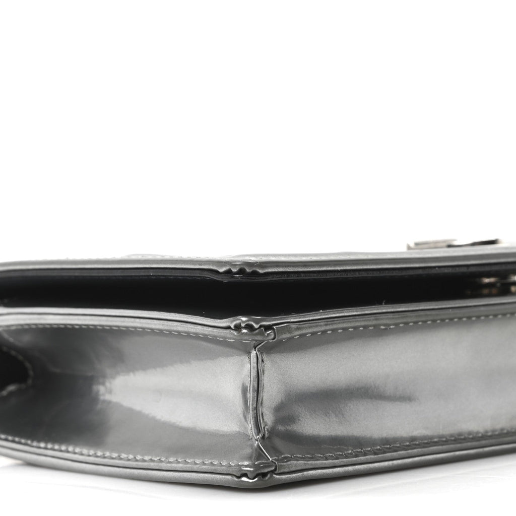 Metallic Patent Micro-Cannage Diorama Wallet on Chain Pouch Silver