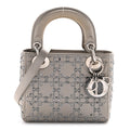 Satin Crystal Cannage Mini Lady Dior Gray