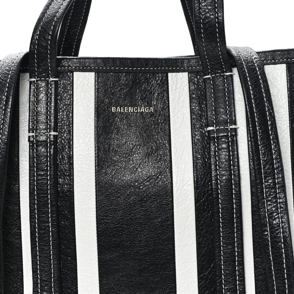 Agneau Arena Striped Patchwork Large Barbes East West Shopper Black White
