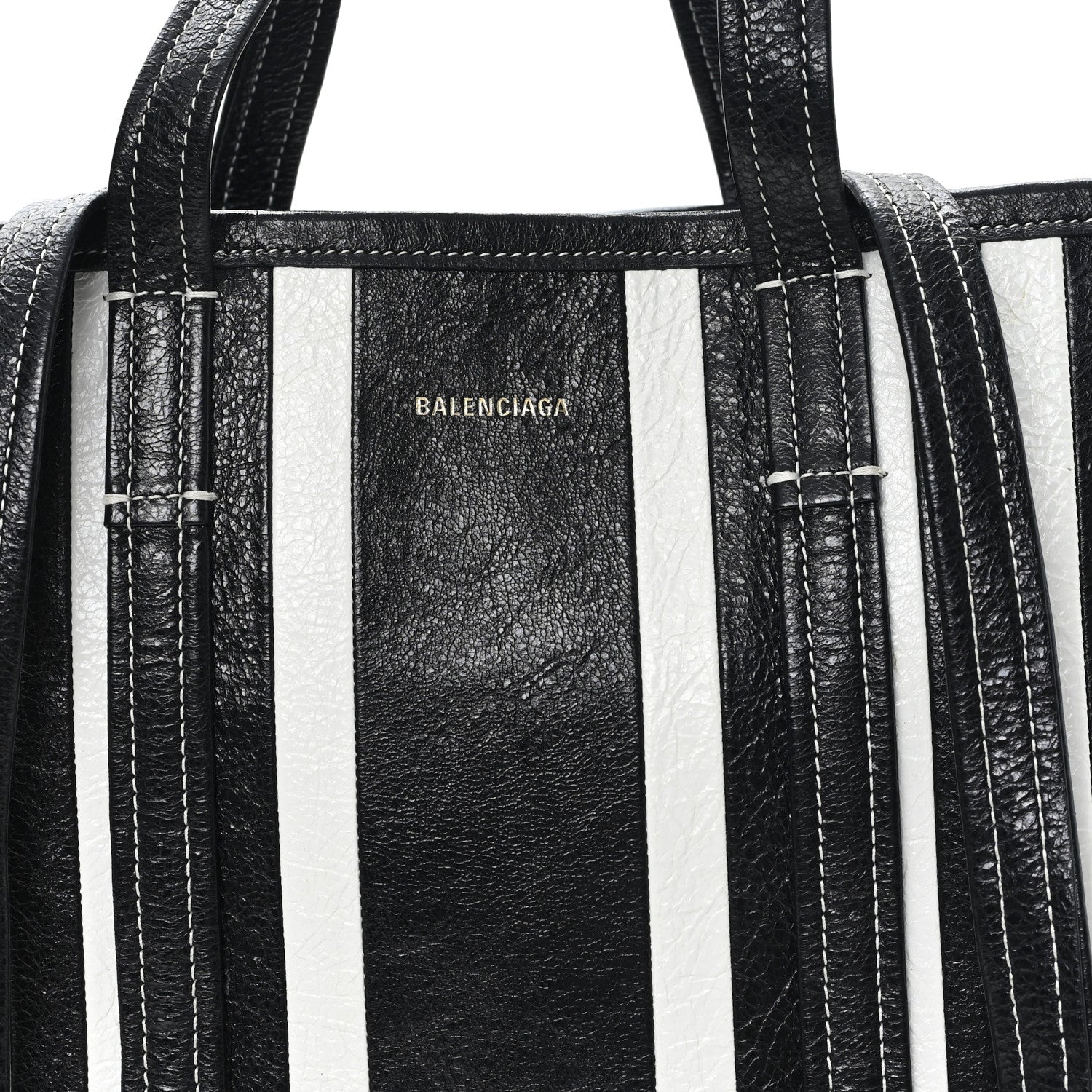 Agneau Arena Striped Patchwork Large Barbes East West Shopper Black White