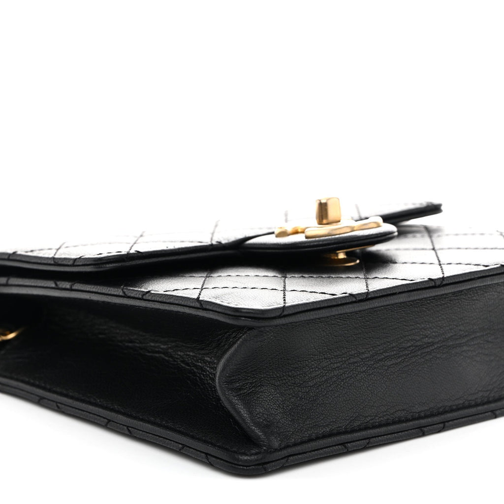 Goatskin Quilted Chic Pearls Flap Black