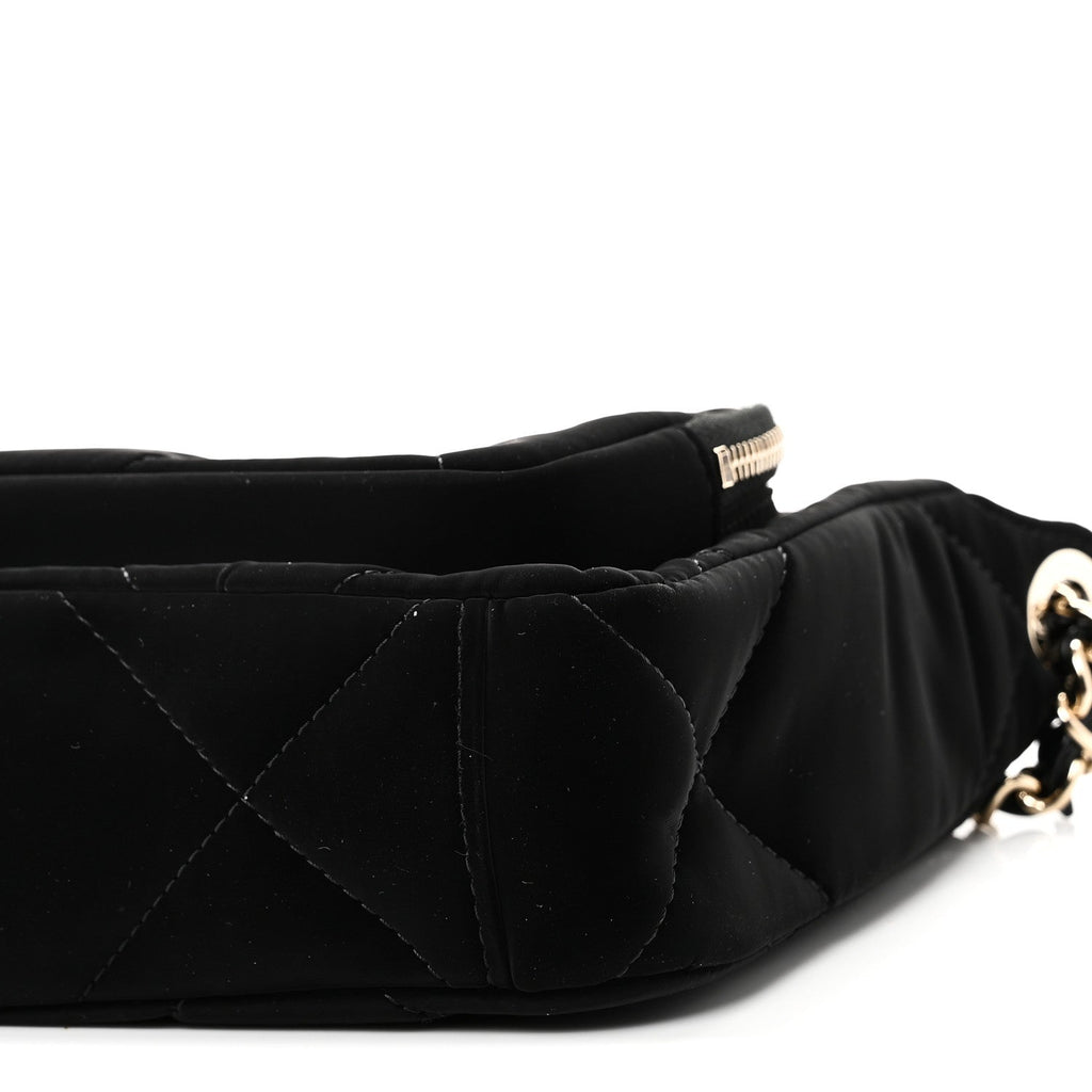 Velvet Effect Nylon Shiny Crumpled Calfskin Mini Quilted Chanel 25 Clutch With Chain Black
