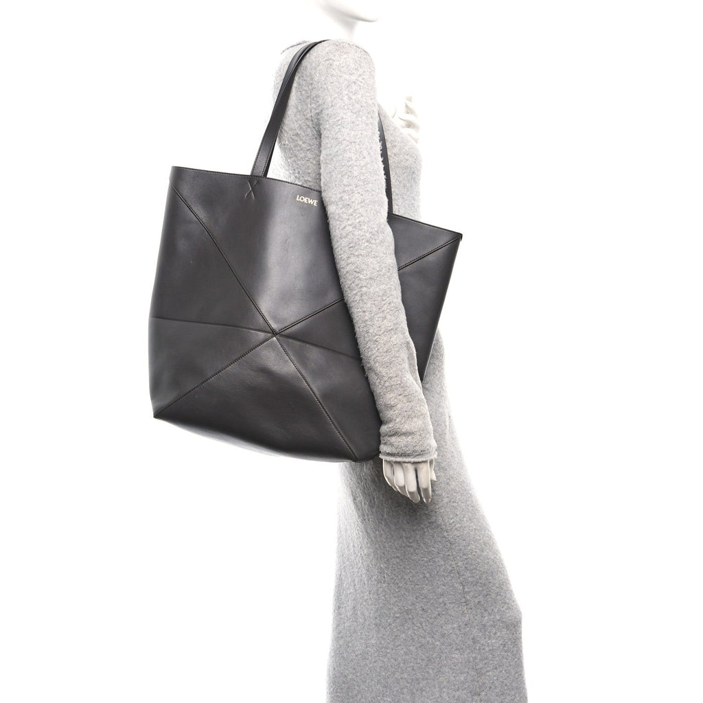 Shiny Calfskin Large Puzzle Fold Tote Dark Grey