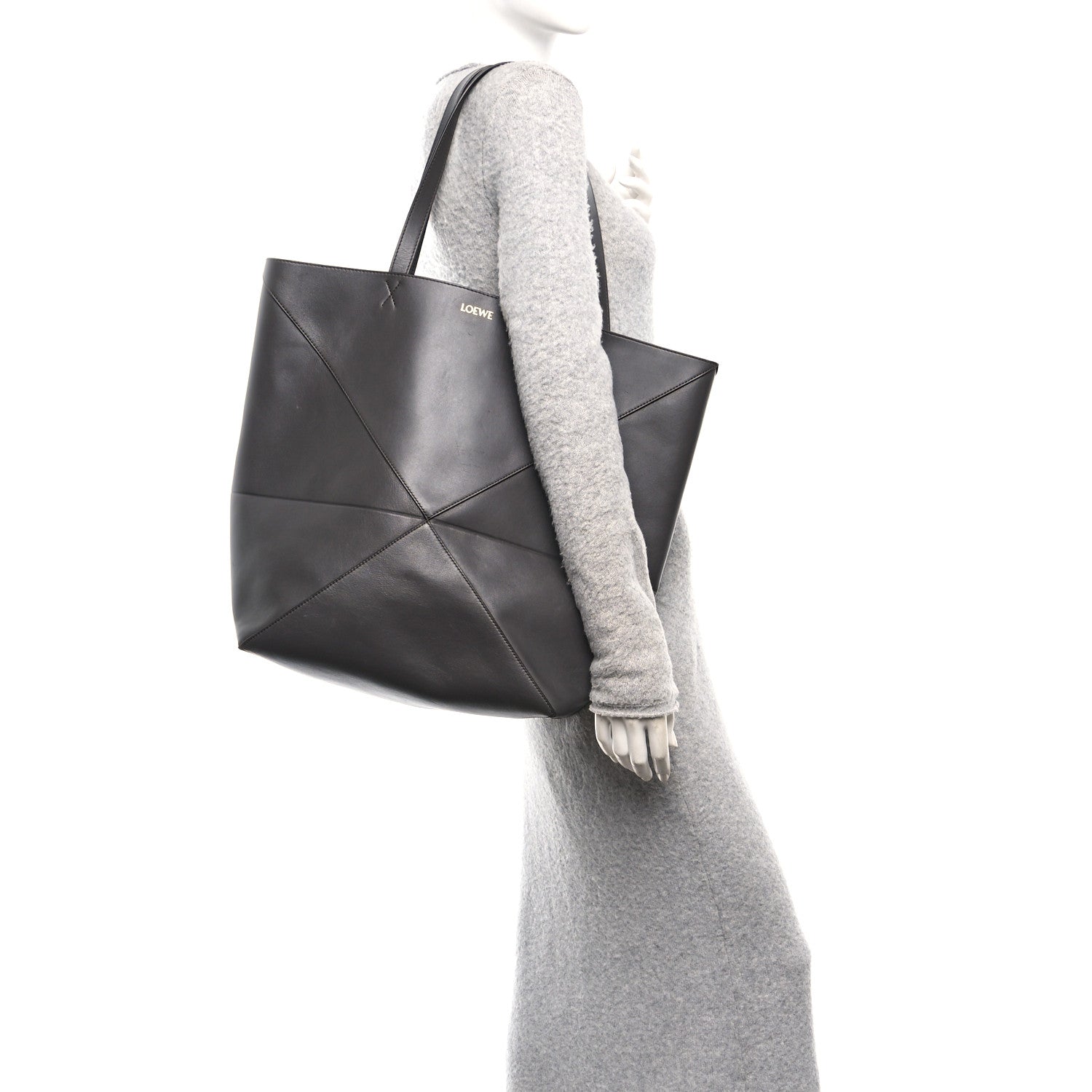 Shiny Calfskin Large Puzzle Fold Tote Dark Grey