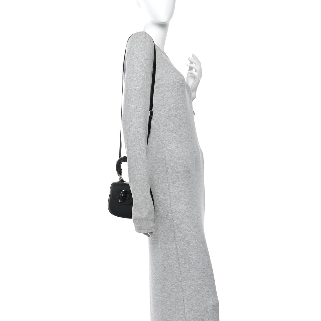 Boarded Dyana Lux Calfskin Web Monochrome Mini Bamboo 1947 Top Handle Bag Black