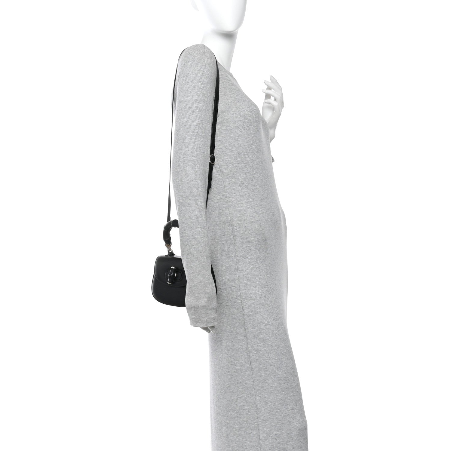 Boarded Dyana Lux Calfskin Web Monochrome Mini Bamboo 1947 Top Handle Bag Black