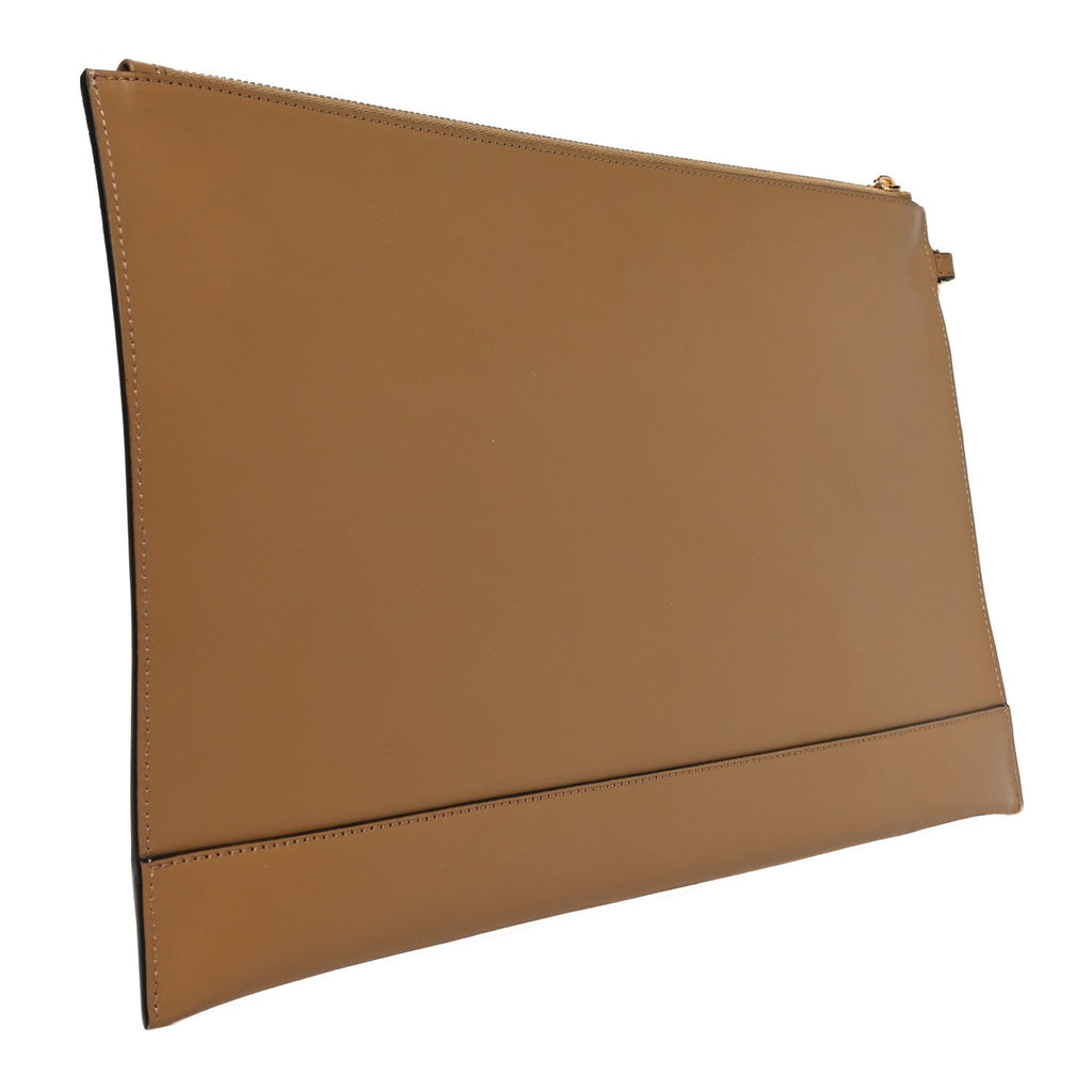 Vitello King Logo Embossed Large Flat Pouch Miele Scuro