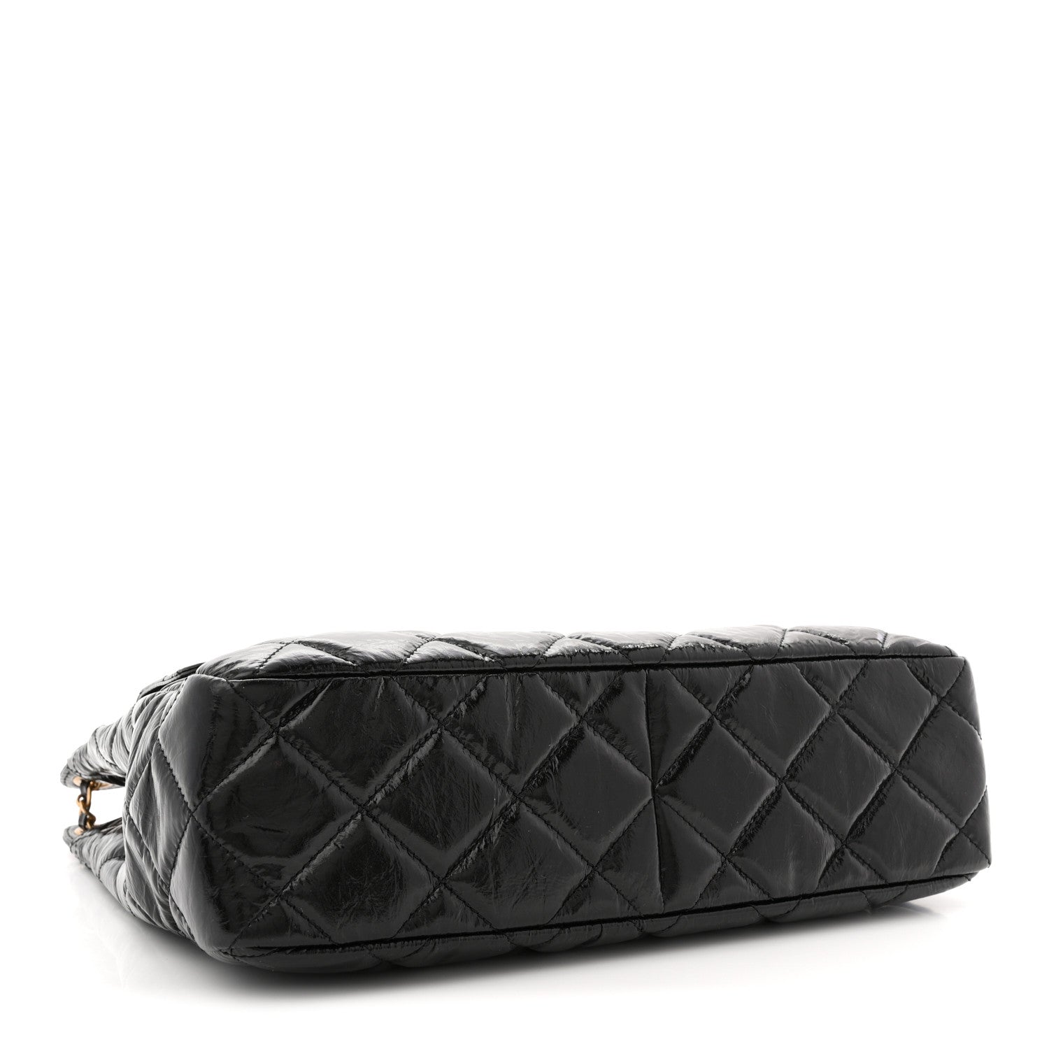 Shiny Crumpled Calfskin Quilted Large Wavy CC Hobo Black