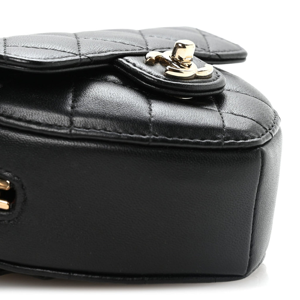 Lambskin Quilted CC In Love Heart Waist Belt Bag With Chain Black