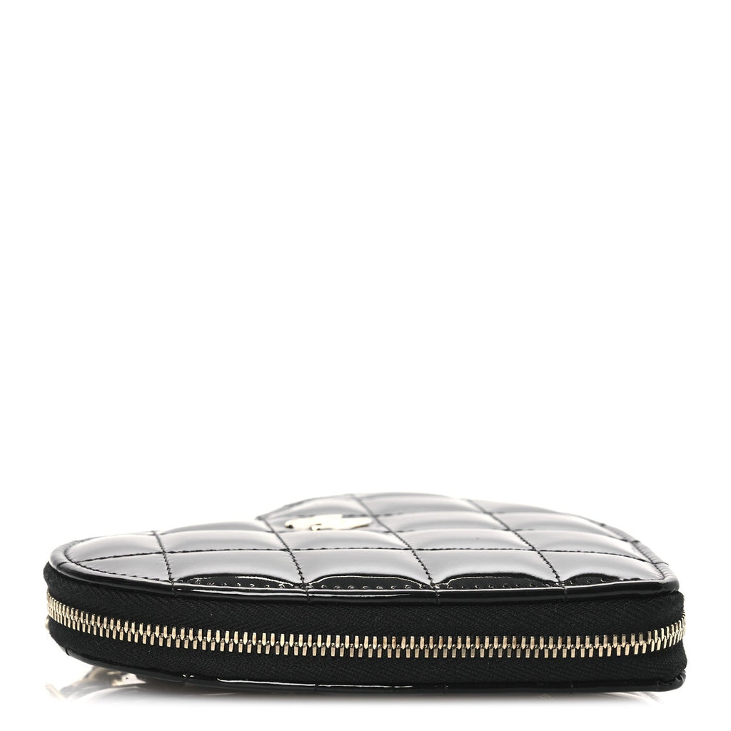 Patent Calfskin Resin Quilted CC Heart Clutch With Chain Black